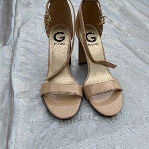 G by Guess Patent Nude Block Heel Sandals